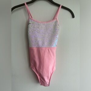 More Than Magic Pink Sequin Flip One Piece Bathing Suit size M 7/8